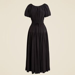 J. Crew Elena Puff Sleeve Dress Crepe de Chine Black Viscose